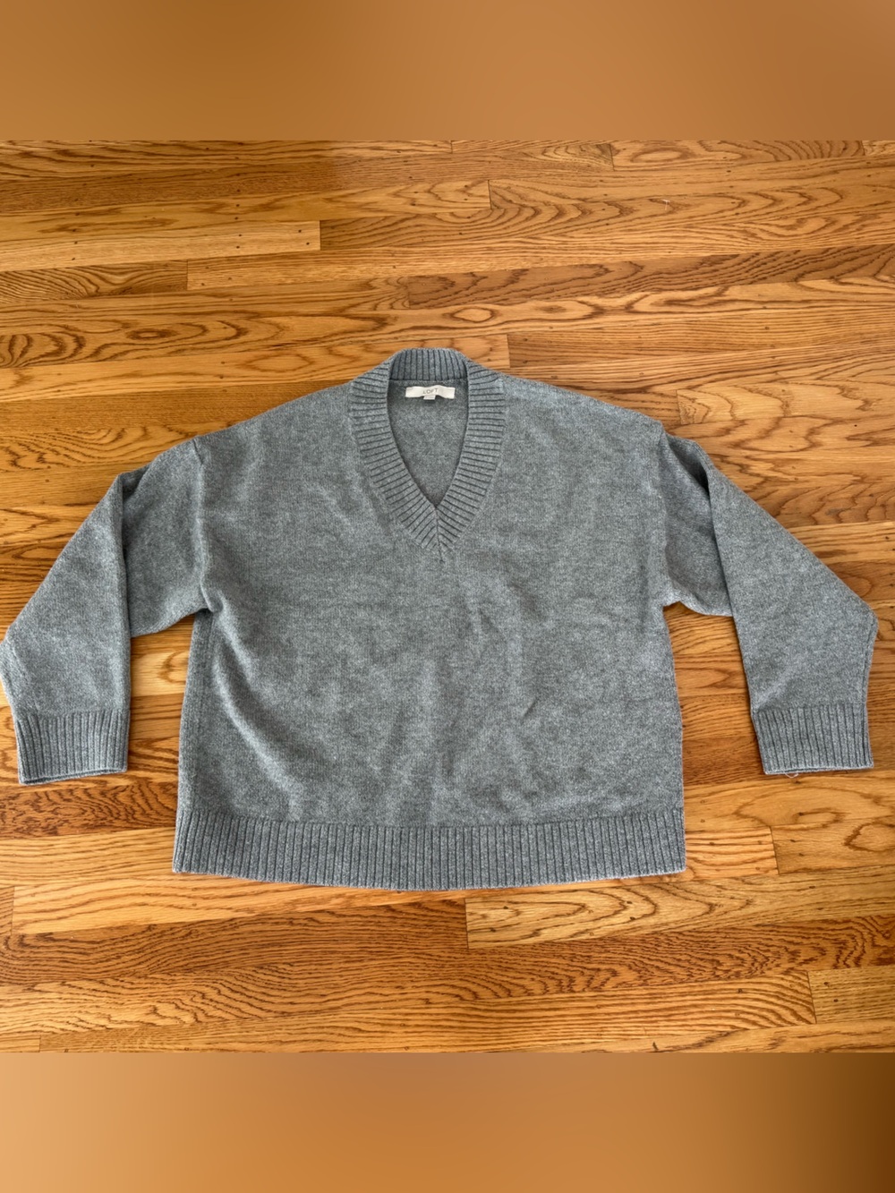 LOFT Heather Gray Ribbed Knit Sweater